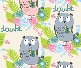 cartoon owls with flower pattern flower vector 07