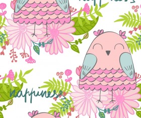 cartoon owls with flower pattern flower vector 08