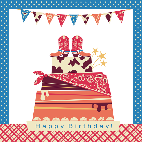 cowboy party cake with birthday card vector