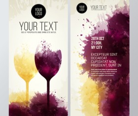 flyer wine glasses taste white red splash stains color vector