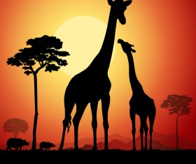 giraffe silhouette with sunset background vector 01 free download