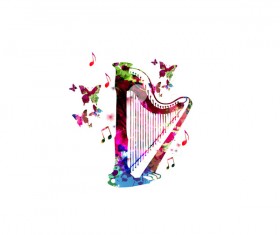 harp with colorful butterflies vector
