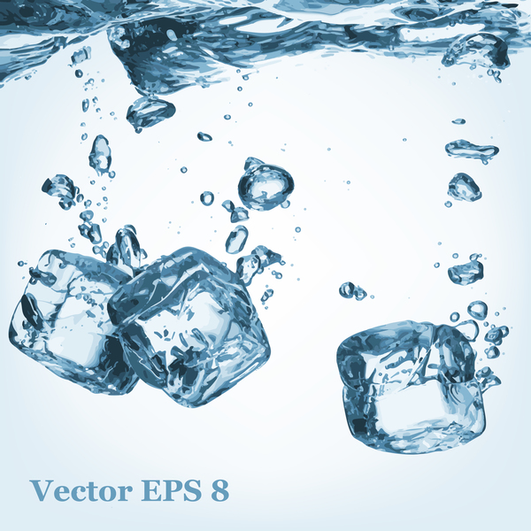 ice cubes with water background vector 04