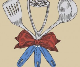 kitchen utensils with retro bow vector