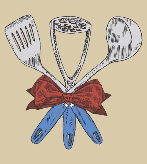 kitchen utensils with retro bow vector