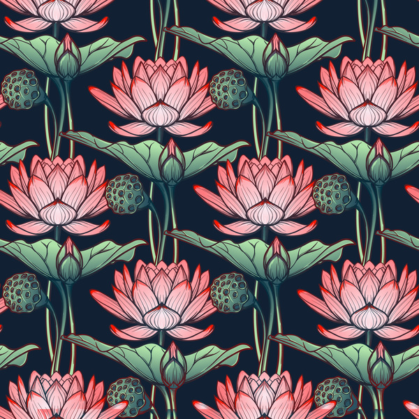 lilies flower seamless pattern vector 04