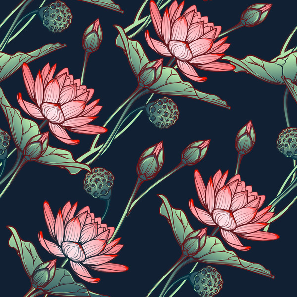 lilies flower seamless pattern vector 05