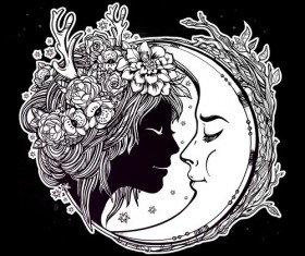 moon with woman face vector desgin 01