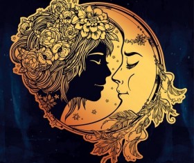 moon with woman face vector desgin 02