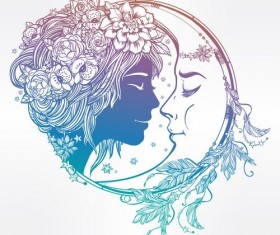 moon with woman face vector desgin 03