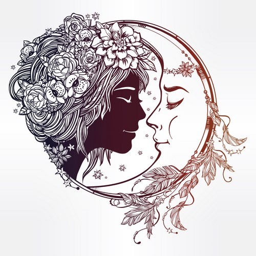 moon with woman face vector desgin 04