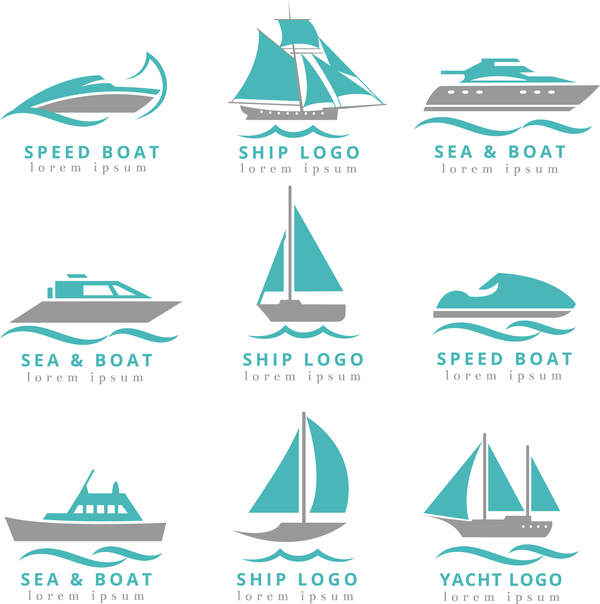 speed boat with ship and yacht logos vector