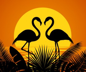 tropic flaming with sunset background vector