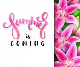 tropical pink flower with summer background vector 01