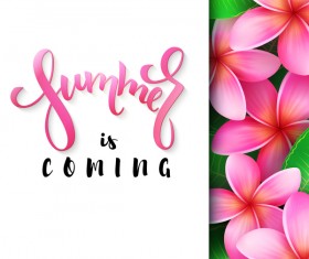 tropical pink flower with summer background vector 02