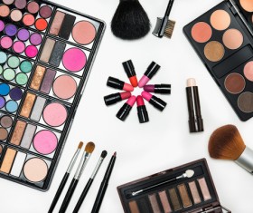 variety of powder eye shadow and lipstick Stock Photo 01
