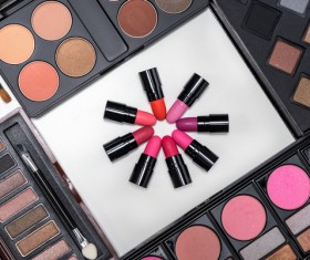 variety of powder eye shadow and lipstick Stock Photo 02