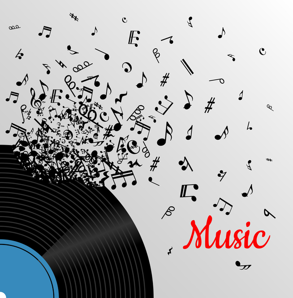 vinyl record with music note background vector