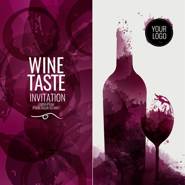 wine red circles stains bottle glass background vector