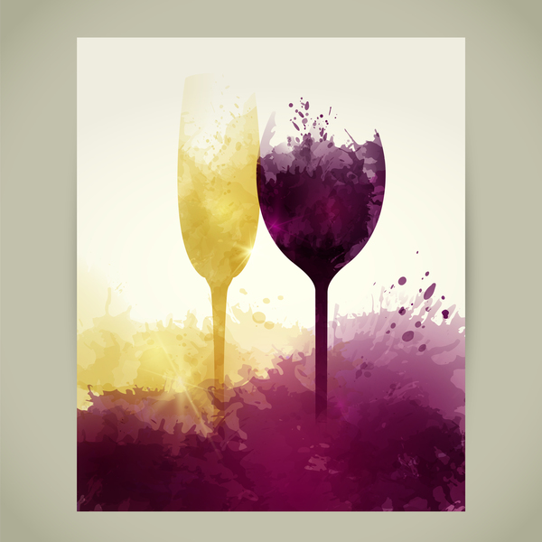 wine sparkling glasses stains red yellow vector