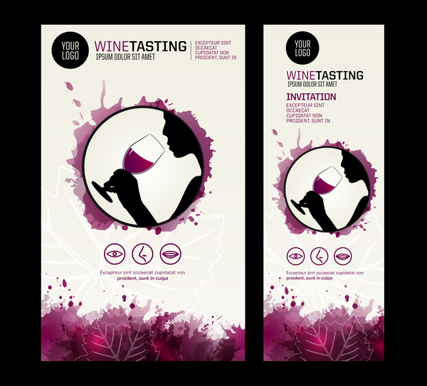wine tasting invitation poster silhouette stain template vector