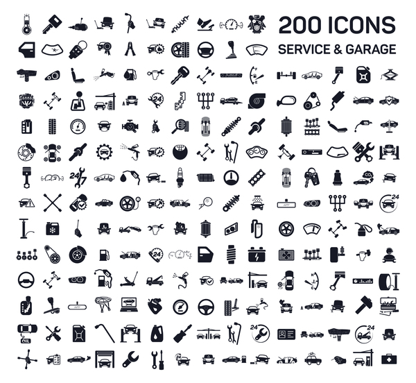 200 service and garage icons vector