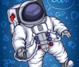 Astronaut in space and space objects cartoon vector