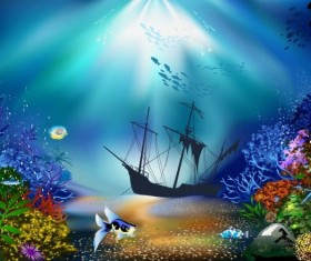 Beautiful underwater world vector material 01