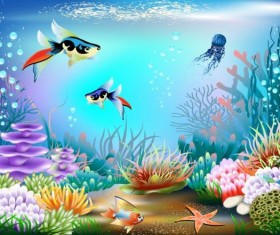 Beautiful underwater world vector material 02