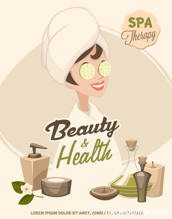 Beauty with health spa poster vectors template 01