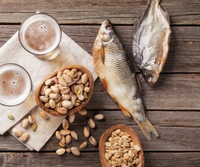Beer with peanut fish Stock Photo