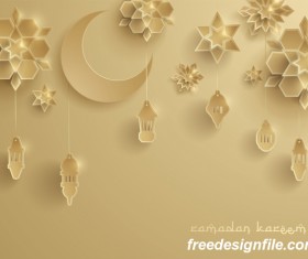 Beige ramadan background with decor glantern vector 01
