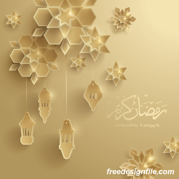 Beige ramadan background with decor glantern vector 02