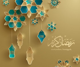Beige ramadan background with decor glantern vector 03