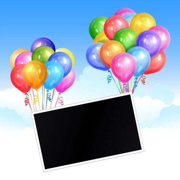 Black photo frame with colored balloon vector