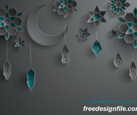 Black ramadan background with decor glantern vector 01