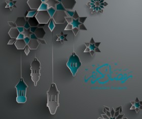 Black ramadan background with decor glantern vector 03