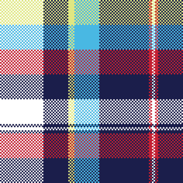 Blue check pixel fabric texture seamless pattern vector 01