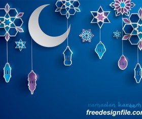 Blue ramadan background with decor glantern vector 01