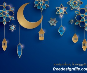 Blue ramadan background with decor glantern vector 02