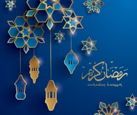 Blue ramadan background with decor glantern vector 03