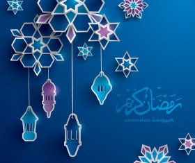 Blue ramadan background with decor glantern vector 04