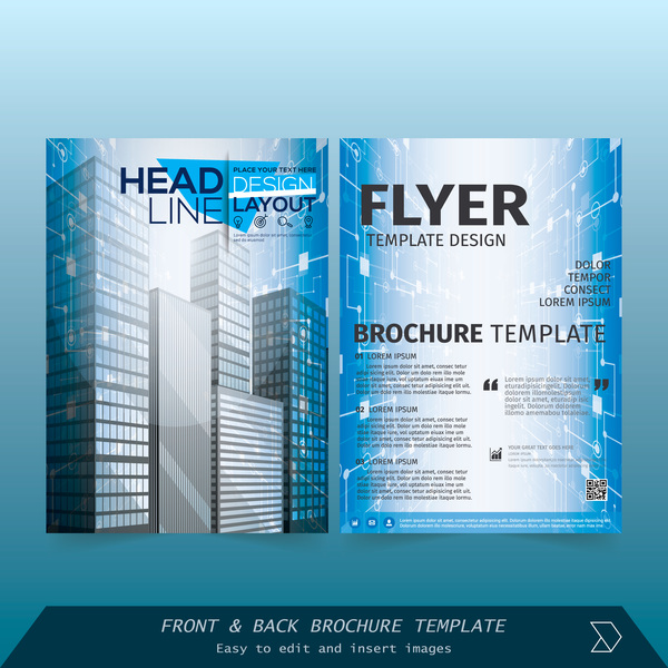 Blue styles brochure cover design vector 01