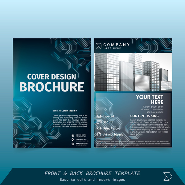 Blue styles brochure cover design vector 03