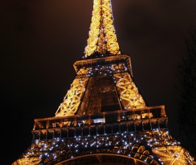 Brightly lit Eiffel Tower Stock Photo