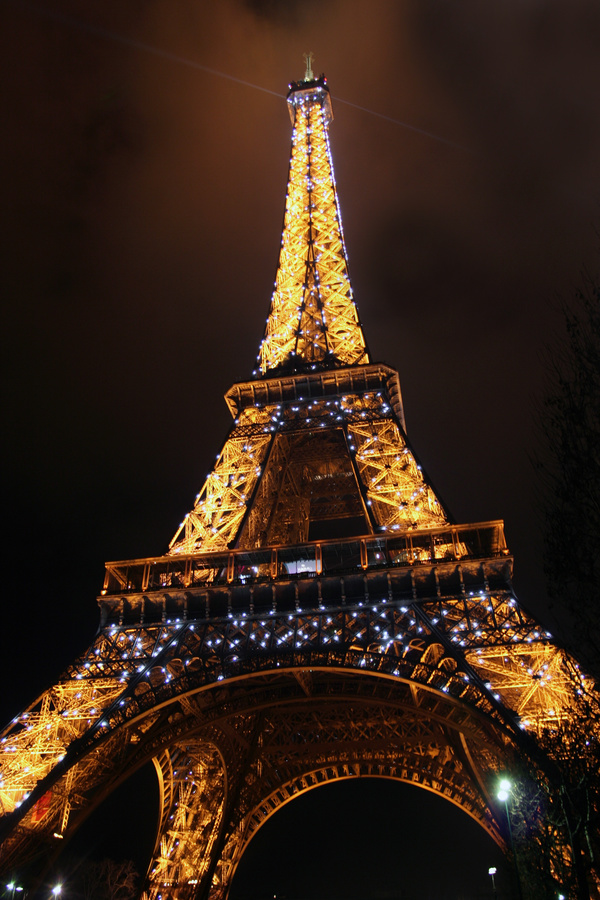 Brightly lit Eiffel Tower Stock Photo