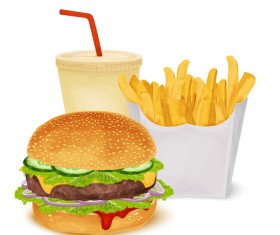 Burger and fries and drinks vector material 02