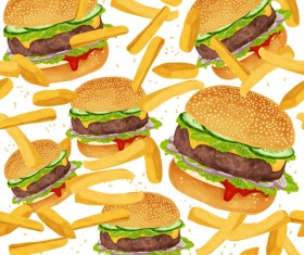 Burger and fries seamless pattern vector