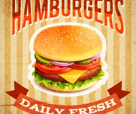 Burger poster vintage styles vector