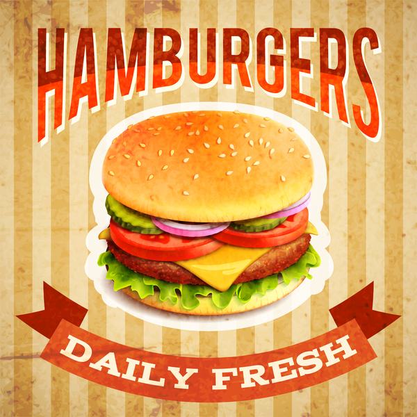 Burger poster vintage styles vector